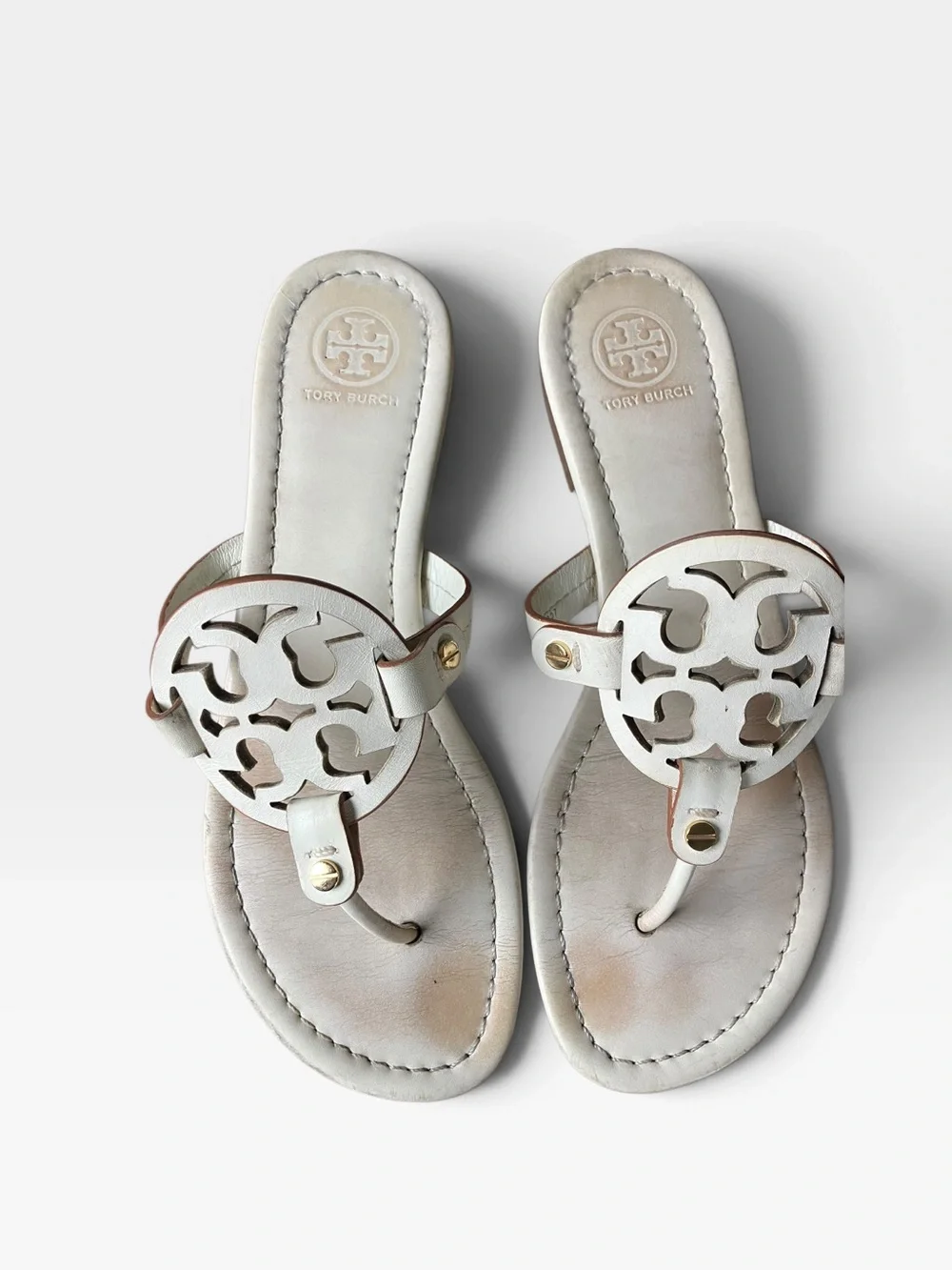 Tory Burch Miller Logo Thong Slip On Sandals Cream/Ivory Flats Size 8